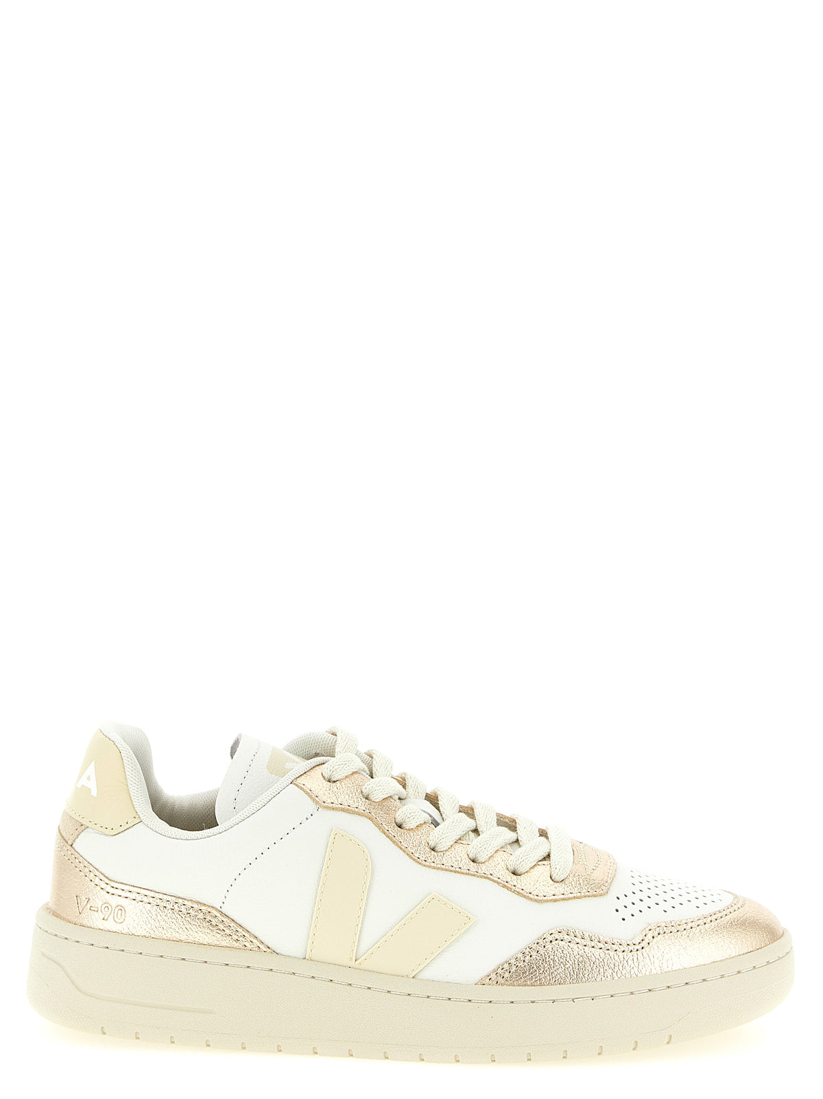 Veja V-90 Gold Genuine Leather Low Top Sneakers for Women