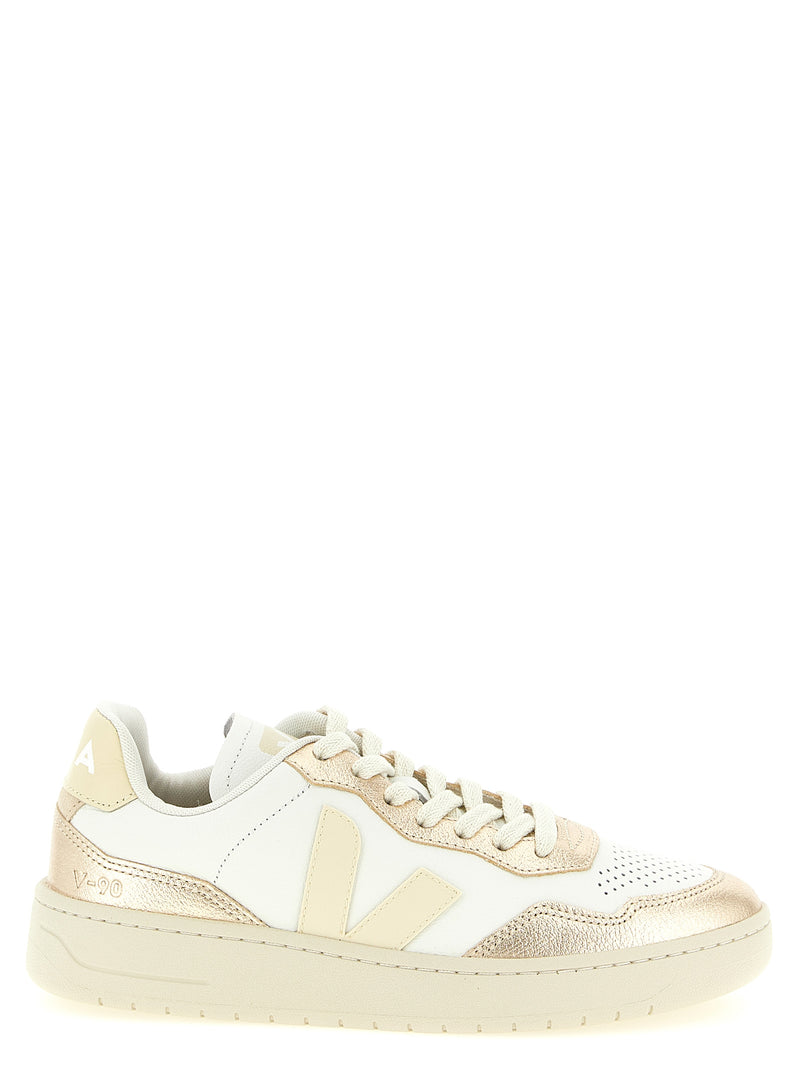 Veja V-90 Gold Genuine Leather Low Top Sneakers for Women