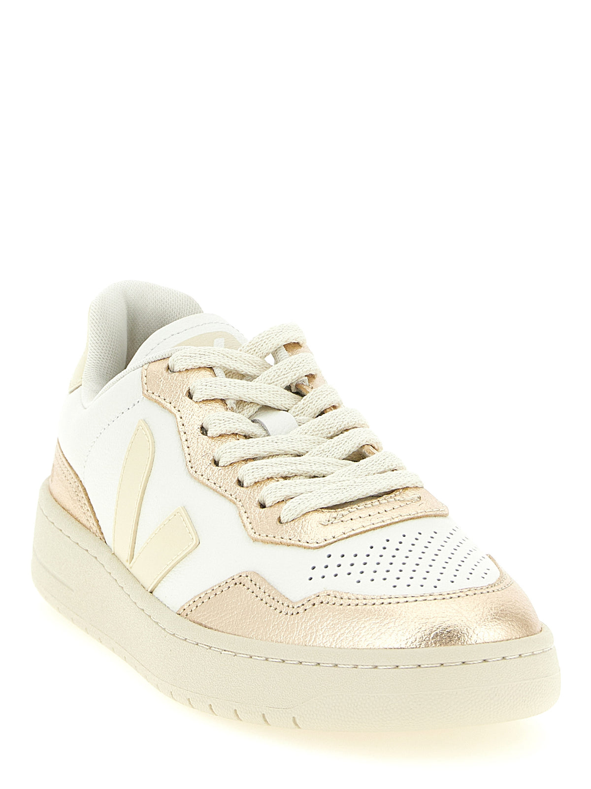 Veja V-90 Gold Genuine Leather Low Top Sneakers for Women