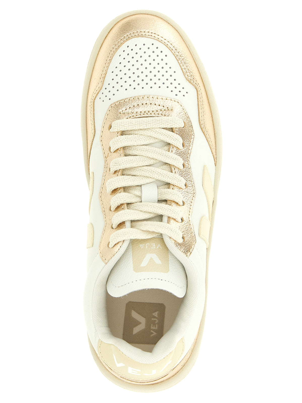Veja V-90 Gold Genuine Leather Low Top Sneakers for Women