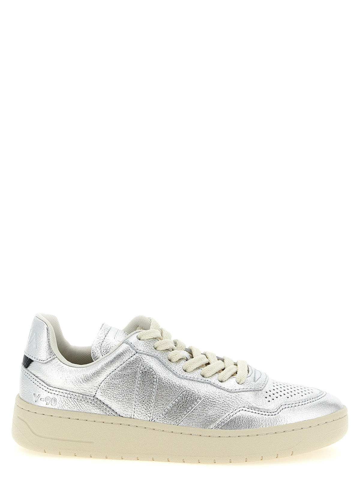 Veja V-90 Silver Genuine Leather Low Top Sneakers