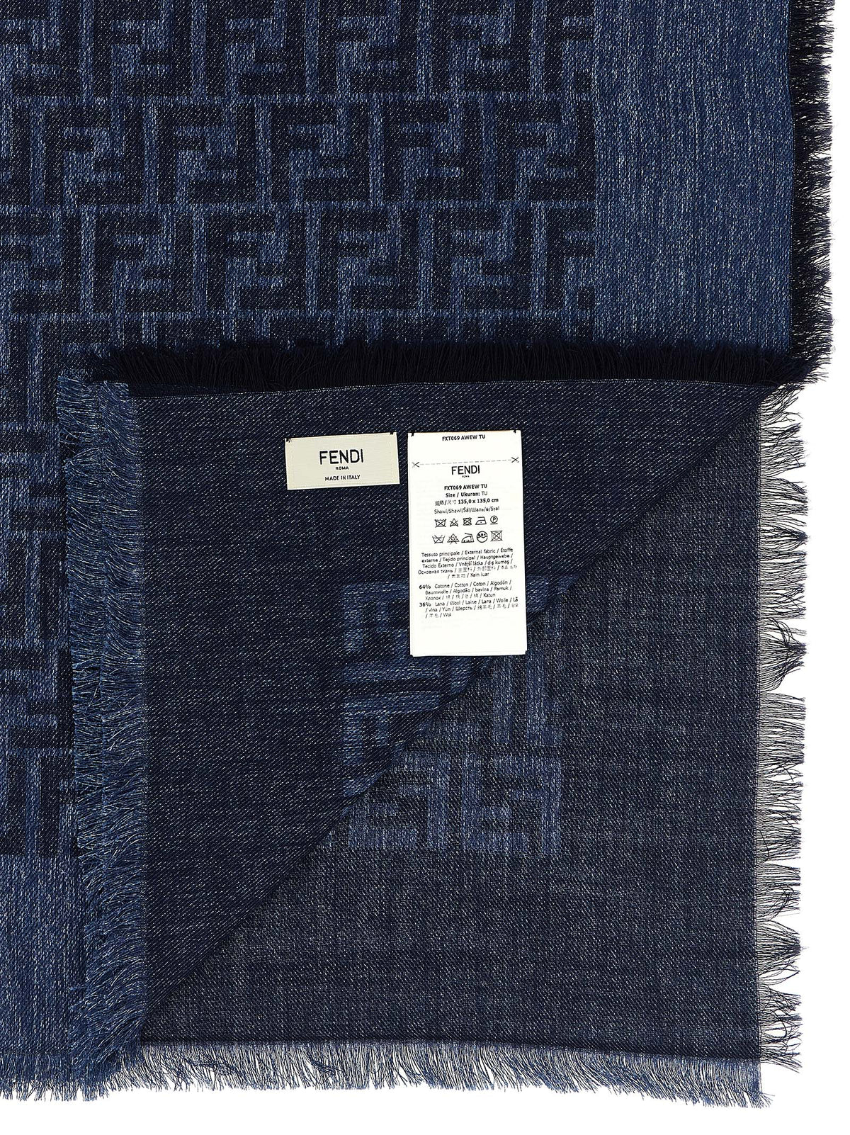 Fendi Blue Cotton Scarf - Luxurious Denim Effect Shawl