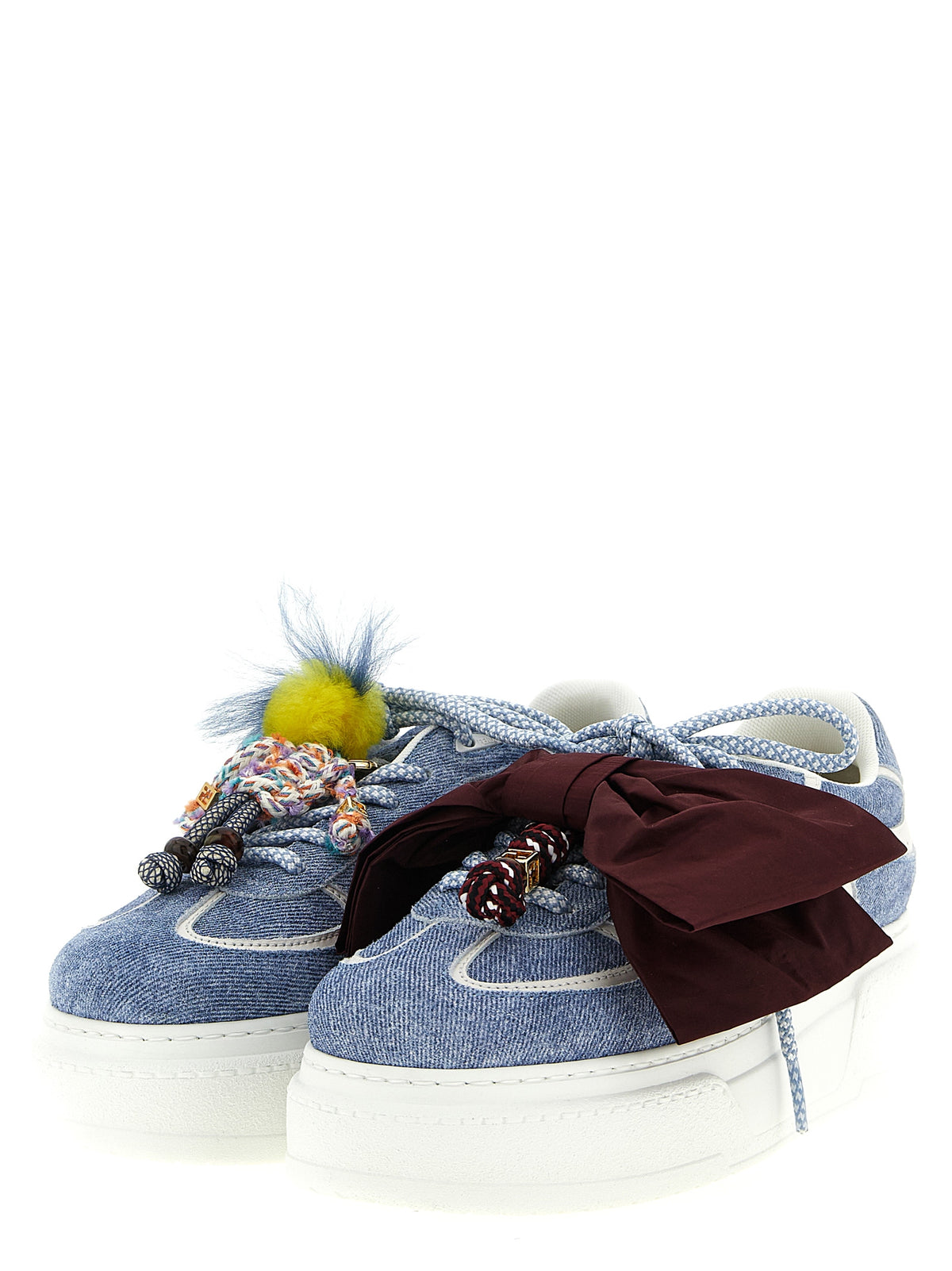 Fendi Match Light Blue Calfskin Platform Sneakers