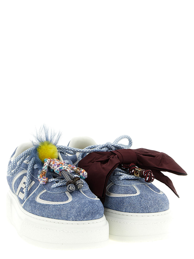 Fendi Match Light Blue Calfskin Platform Sneakers