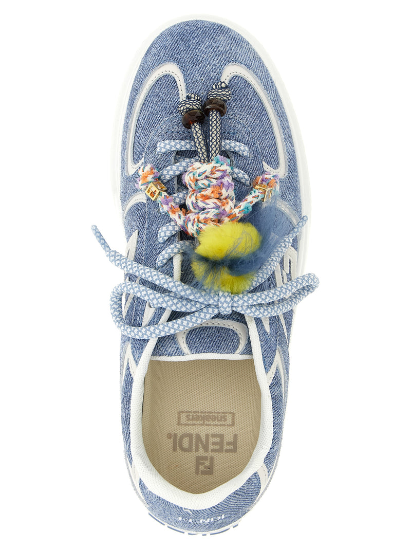 Fendi Match Light Blue Calfskin Platform Sneakers