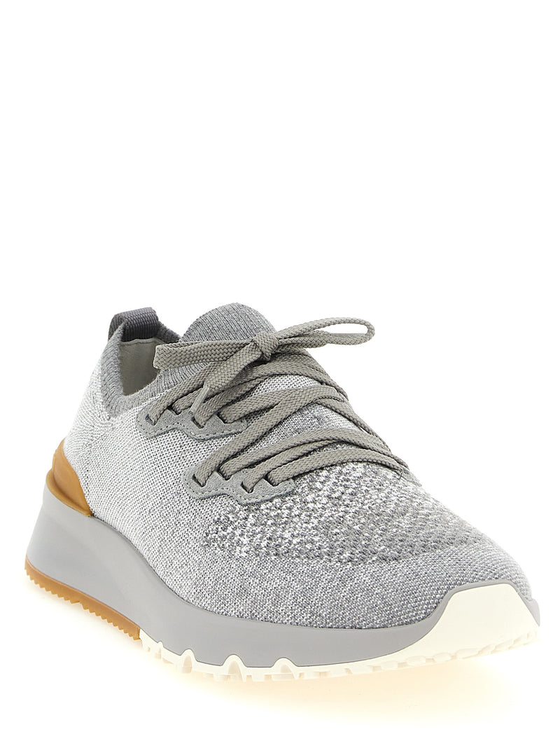 Baskets de sport en coton gris Brunello Cucinelli