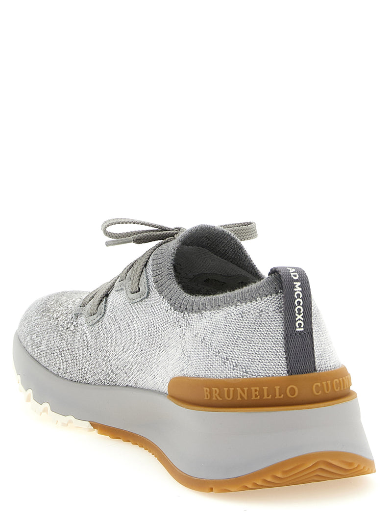 Baskets de sport en coton gris Brunello Cucinelli