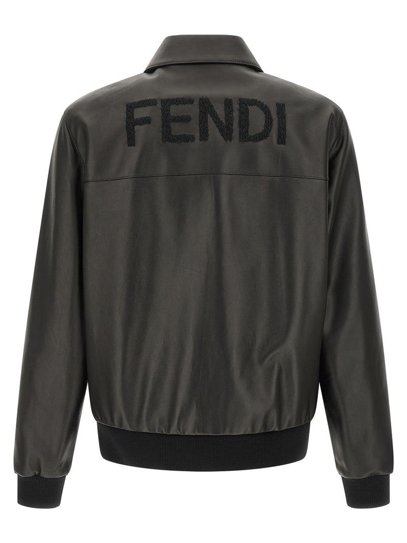 Fendi Blouson en cuir d'agneau noir