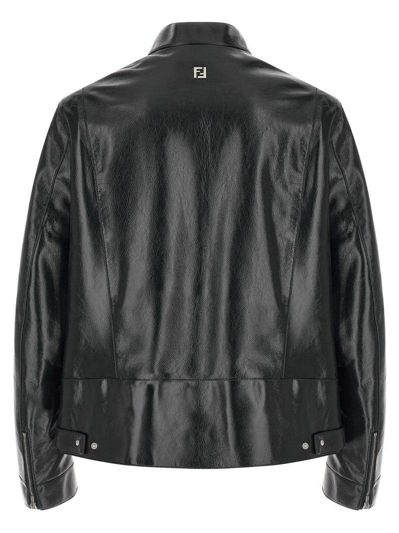 Fendi Blue Lamb Leather Blouson Jacket for Men