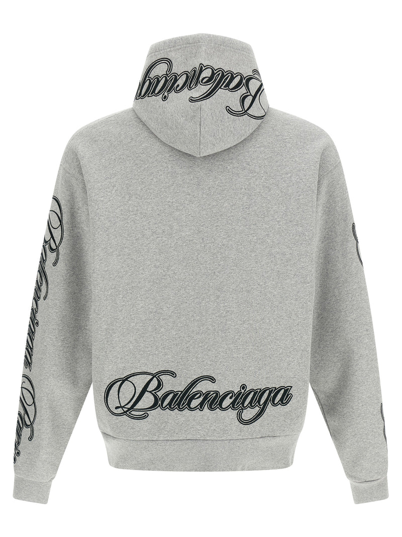 Balenciaga Gray Cotton Sweatshirt - Cursive Embroidery