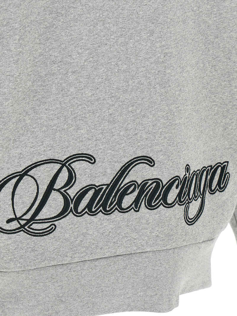 Balenciaga Gray Cotton Sweatshirt - Cursive Embroidery
