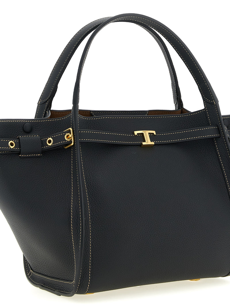 Tod's Black Calfskin Small ‘Tim’ Tote Bag