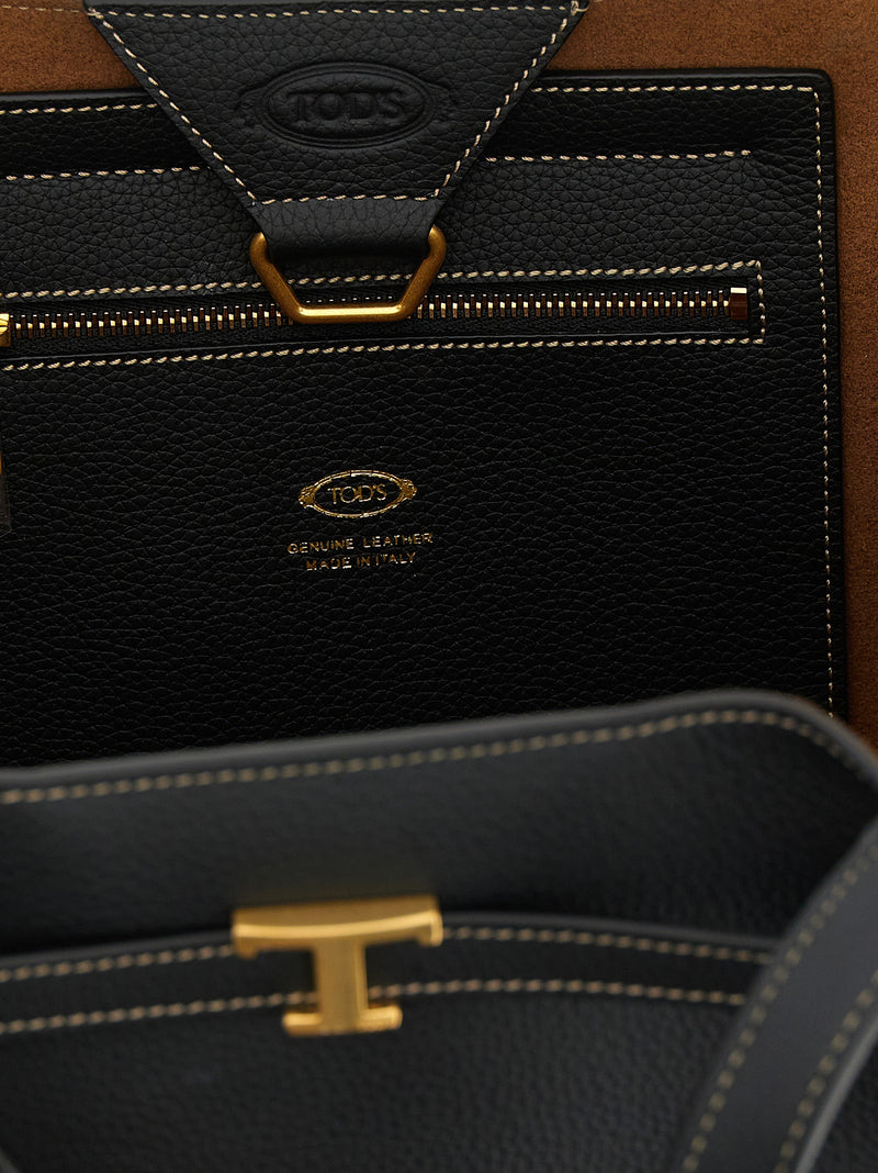 Tod's Black Calfskin Small ‘Tim’ Tote Bag