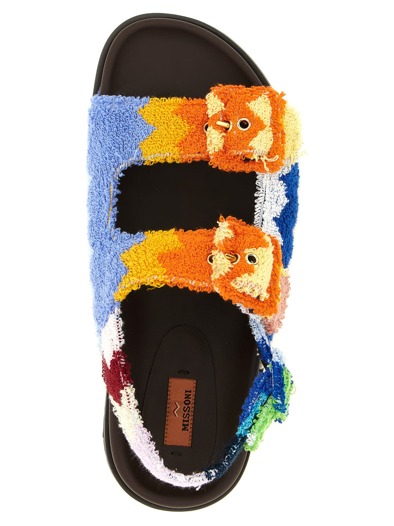 Sandales plates en cuir de chèvre multicolore Missoni