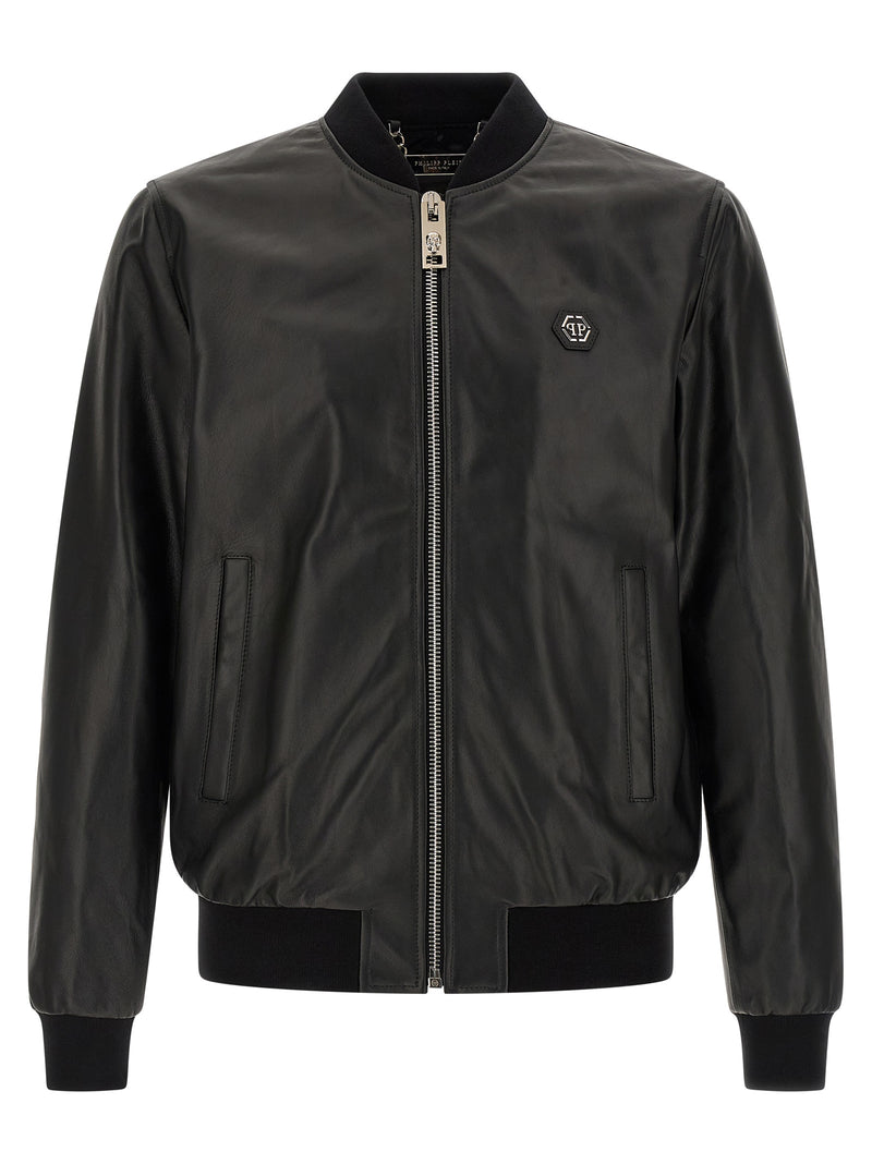 Philipp Plein Black Lambskin Leather Jacket