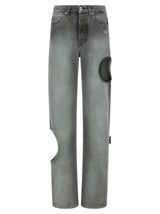 Off-White Gray Cotton Straight-Leg Jeans - Spray New Meteor
