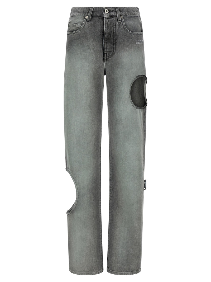Off-White Gray Cotton Straight-Leg Jeans - Spray New Meteor