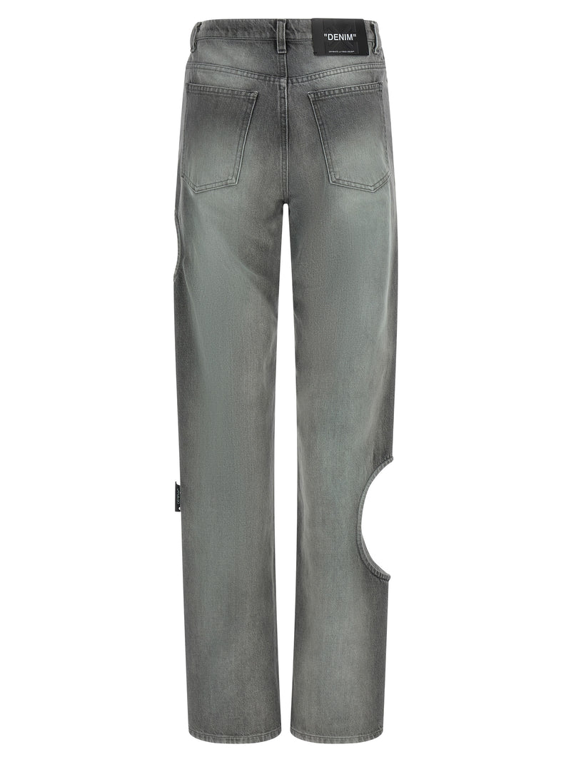 Off-White Gray Cotton Straight-Leg Jeans - Spray New Meteor