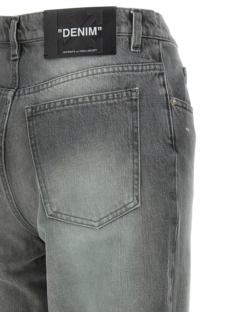 Off-White Gray Cotton Straight-Leg Jeans - Spray New Meteor