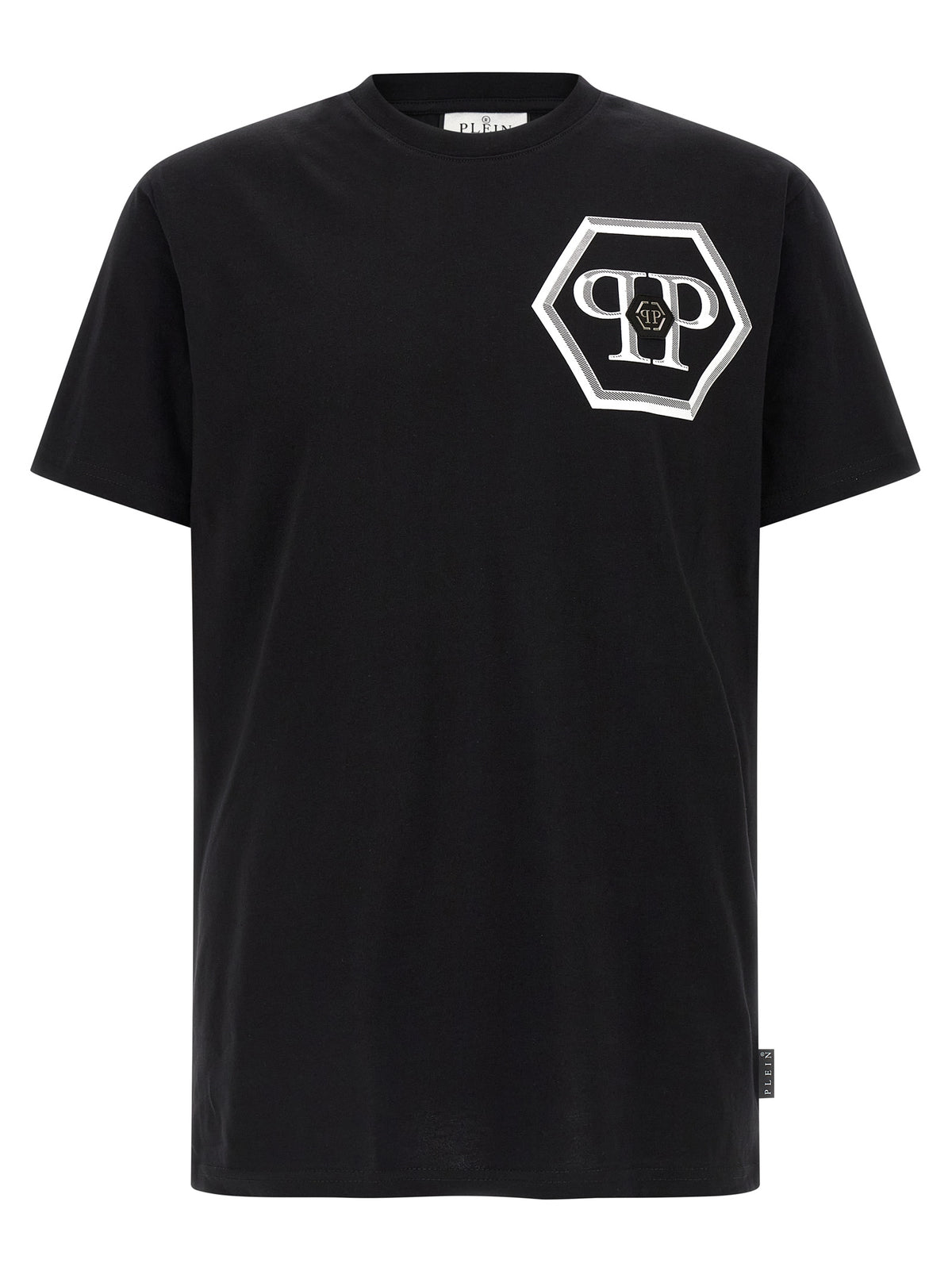 Philipp Plein Black Cotton T-Shirt with Hexagon Print