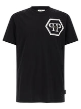 Philipp Plein Black Cotton T-Shirt with Hexagon Print