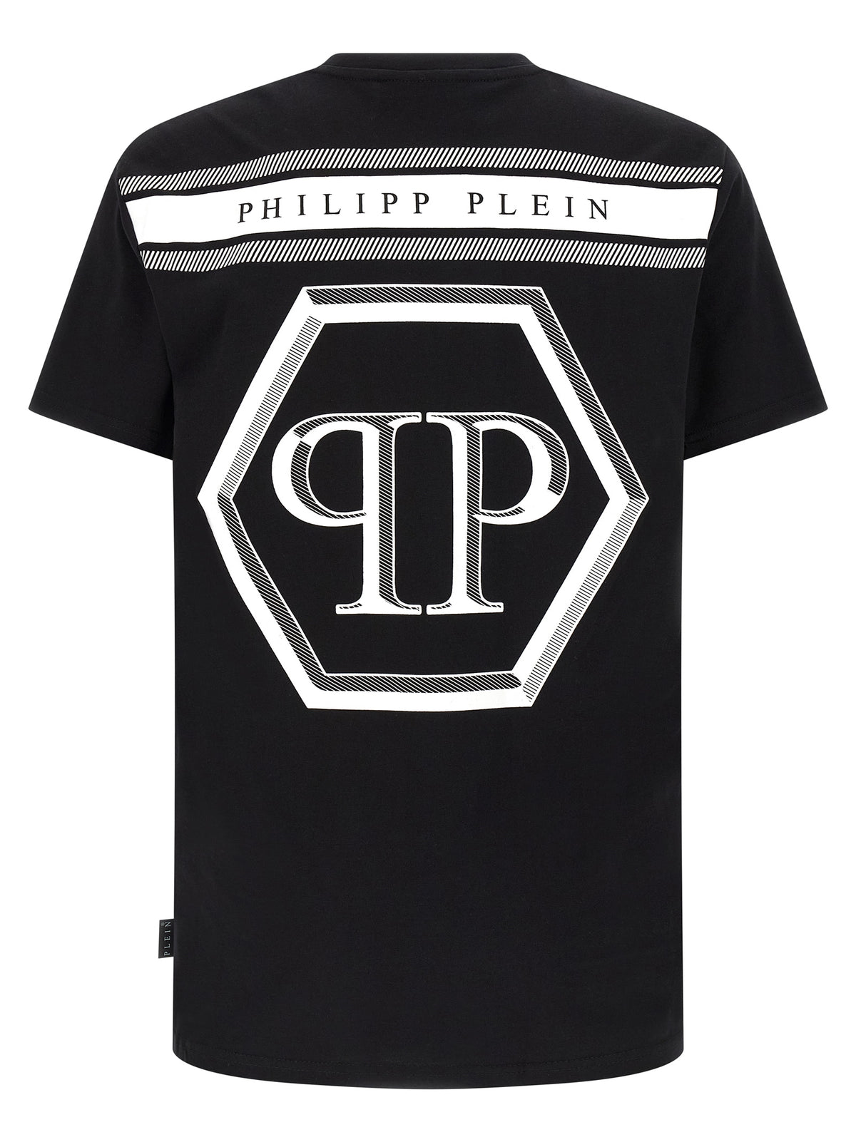 Philipp Plein Black Cotton T-Shirt with Hexagon Print
