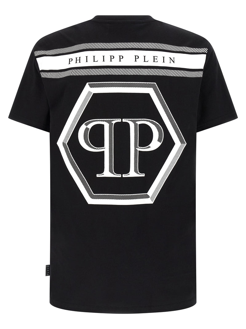 Philipp Plein Black Cotton T-Shirt with Hexagon Print