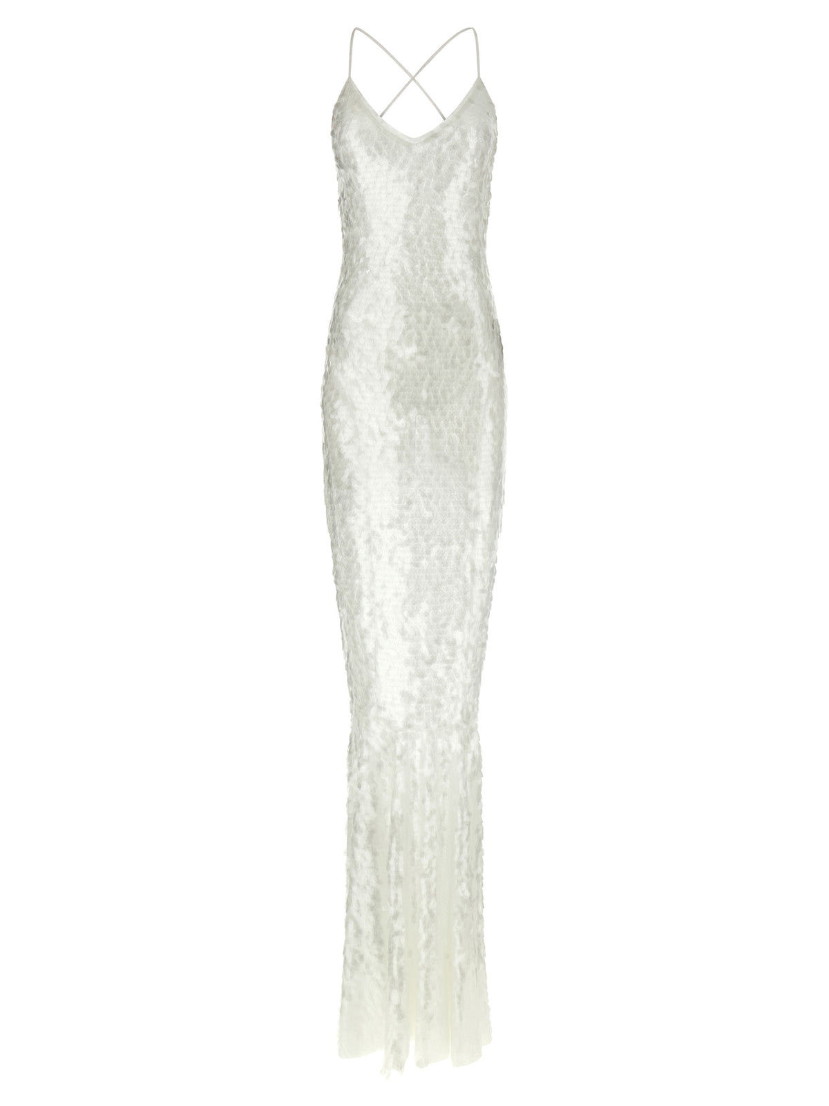 Norma Kamali Fara White Long Dress with Sequins