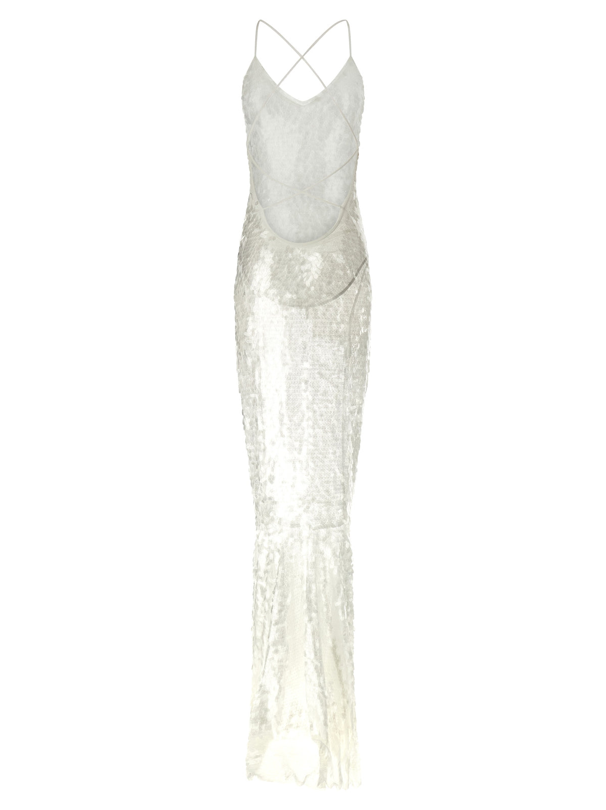 Norma Kamali Fara White Long Dress with Sequins