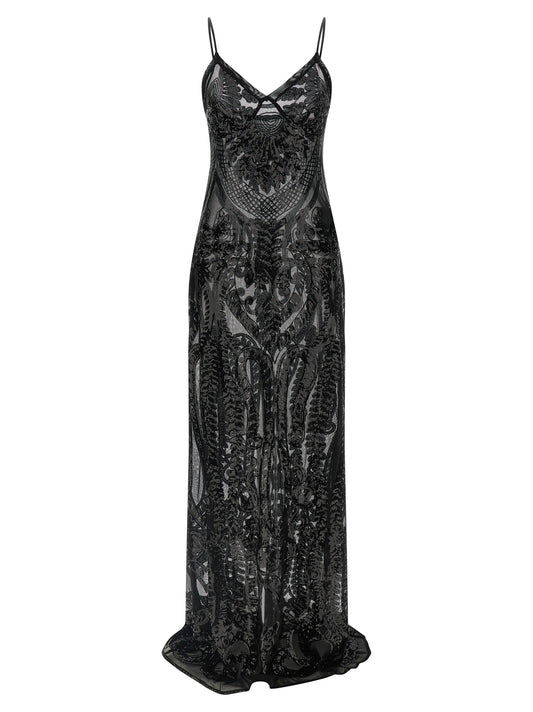 Robe longue noire en polyester Norma Kamali