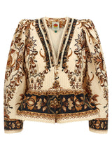 FARM RIO Majestic Garden Sand Beige Cotton Blouse