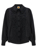 FARM RIO Black Cotton Blouse with Embroidered Details