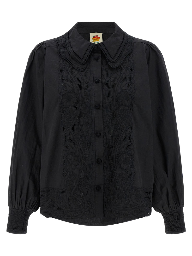 FARM RIO Black Cotton Blouse with Embroidered Details