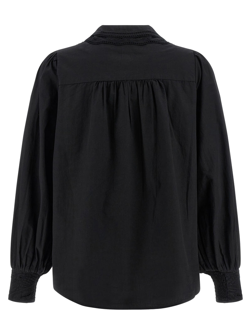 FARM RIO Black Cotton Blouse with Embroidered Details