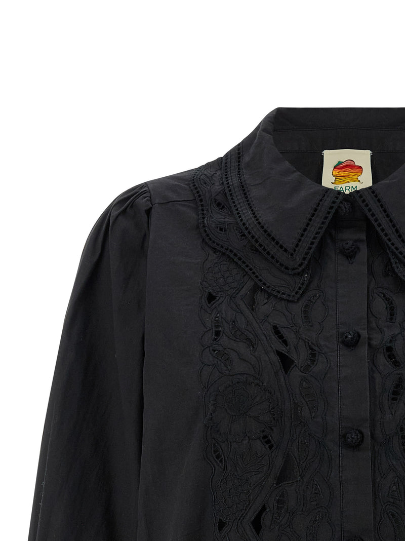 FARM RIO Black Cotton Blouse with Embroidered Details