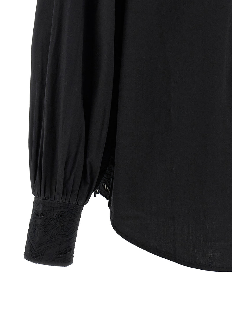FARM RIO Black Cotton Blouse with Embroidered Details
