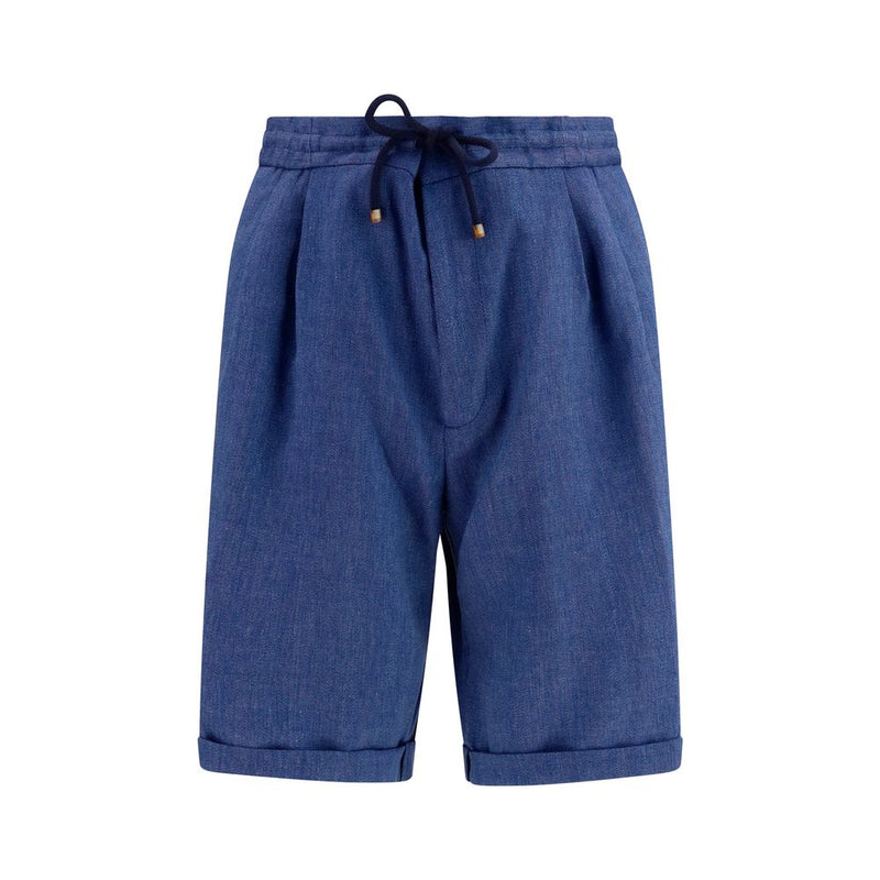 Brunello Cucinelli Bermuda en lin bleu