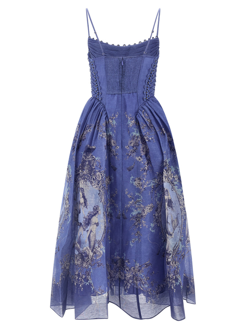 Zimmermann Rebellion Mermaid Picnic Blue Linen Long Dress