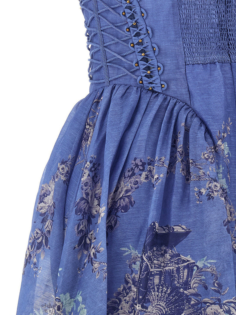 Zimmermann Rebellion Mermaid Picnic Blue Linen Long Dress