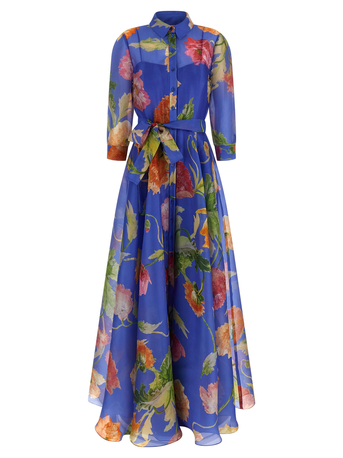 Robe longue en soie bleue Carolina Herrera