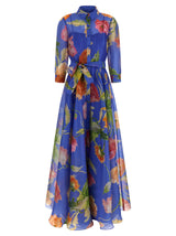 Robe longue en soie bleue Carolina Herrera