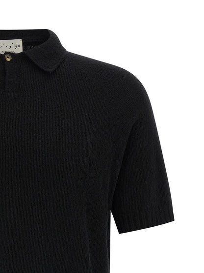 MA'RY'YA Black Cotton Polo Shirt