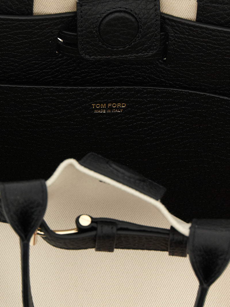 Tom Ford Audrey Bicolor Cotton Tote Bag - White/Black