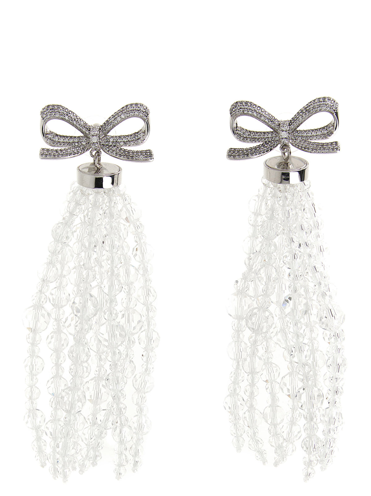 Self-Portrait Silver Copper Earrings - Bow Beaded Waterfall Design