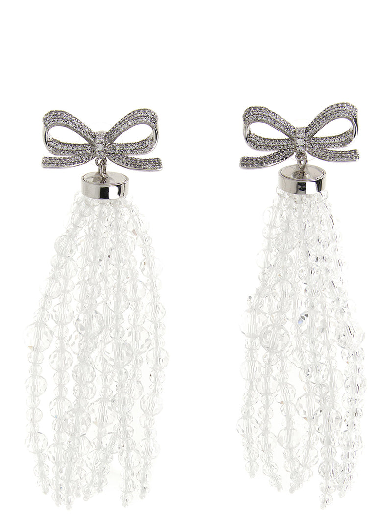 Self-Portrait Silver Copper Earrings - Bow Beaded Waterfall Design