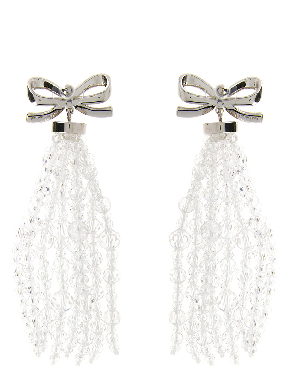 Self-Portrait Silver Copper Earrings - Bow Beaded Waterfall Design