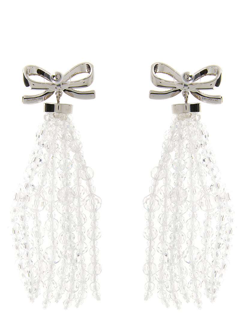 Self-Portrait Silver Copper Earrings - Bow Beaded Waterfall Design