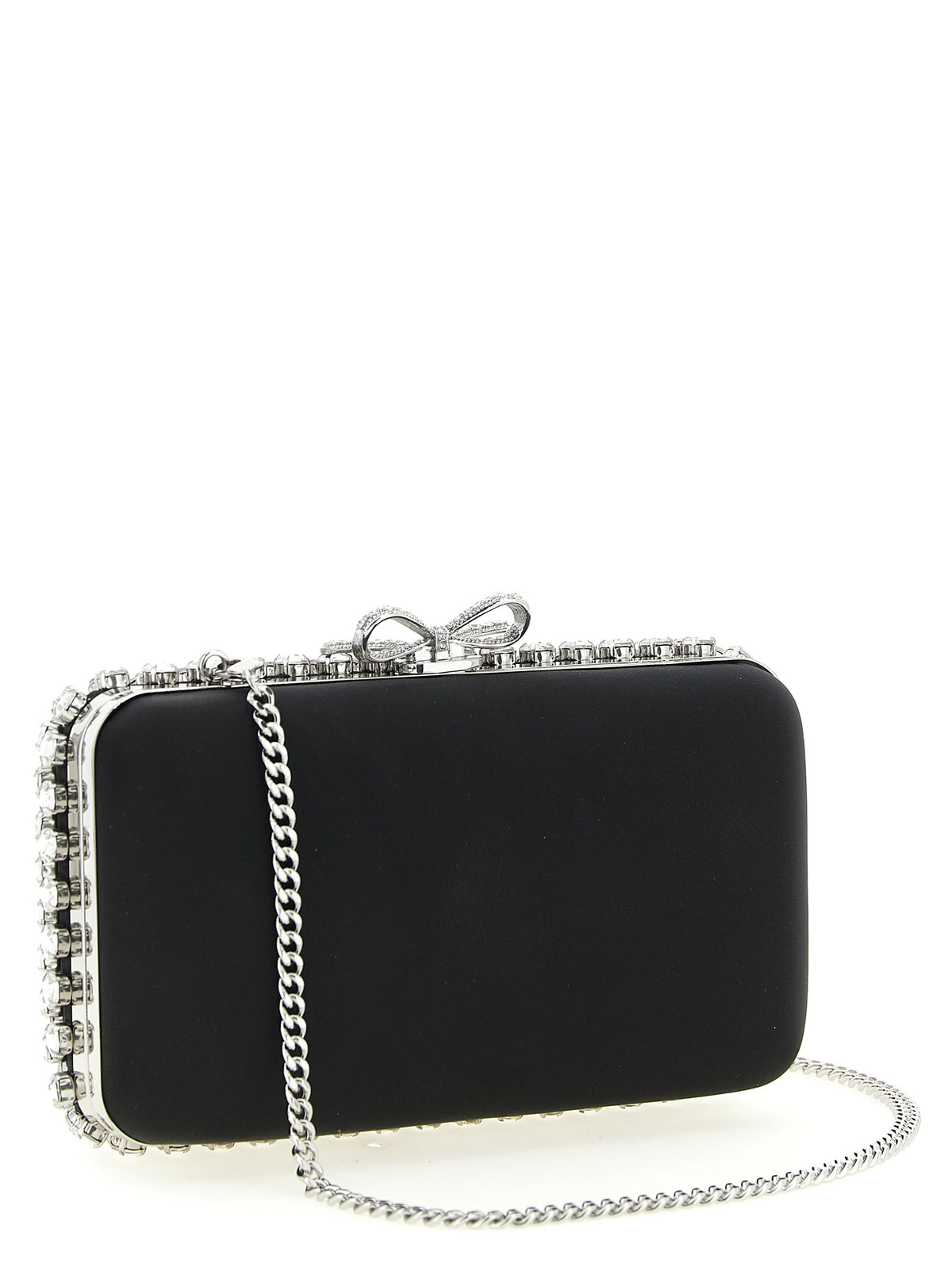 Self-Portrait Black Polyester Clutch Bag with Crystal Detail