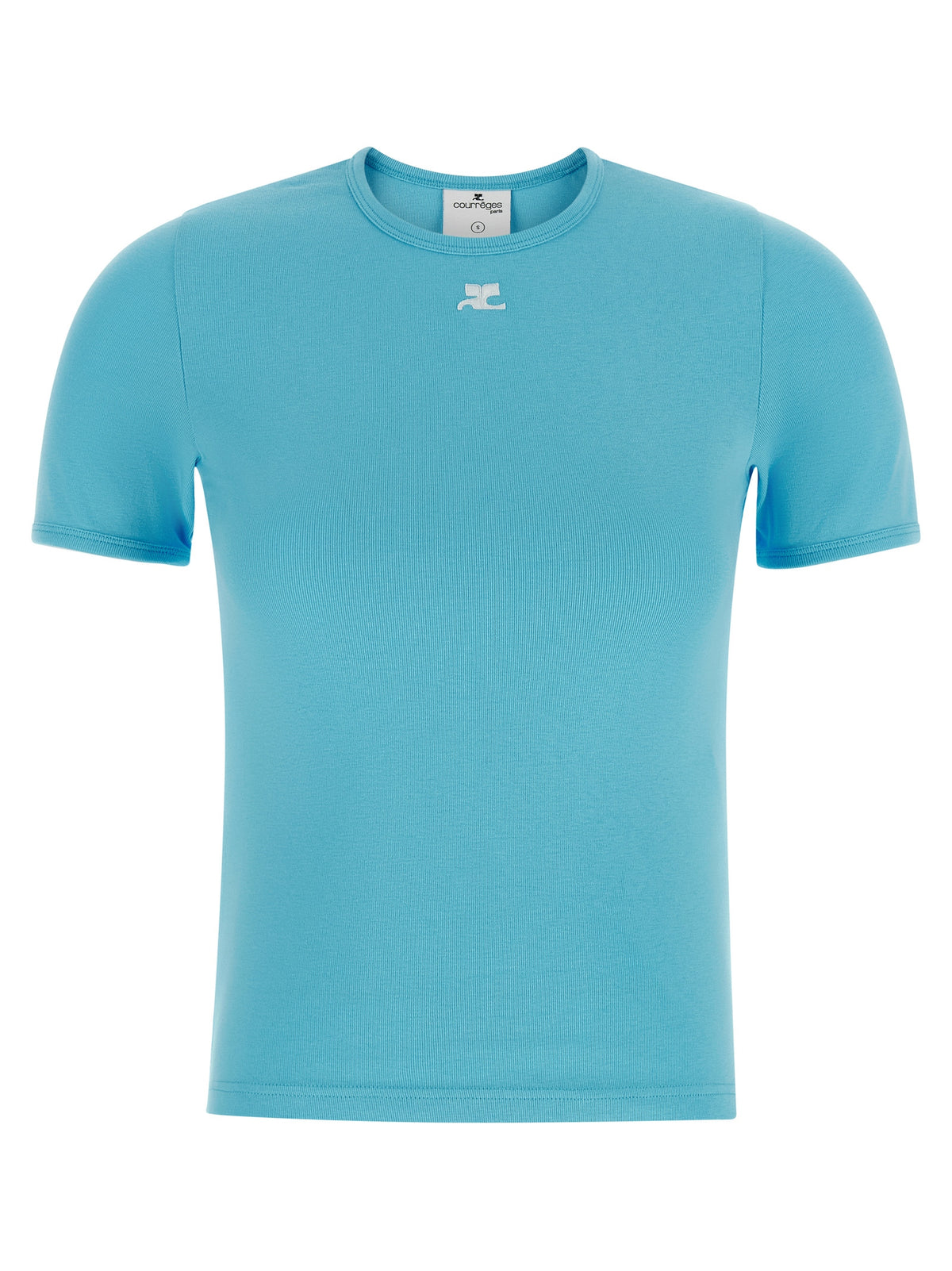 Courrèges Blue Cotton T-Shirt - Signature Contrast Logo