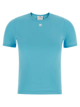 Courrèges Blue Cotton T-Shirt - Signature Contrast Logo